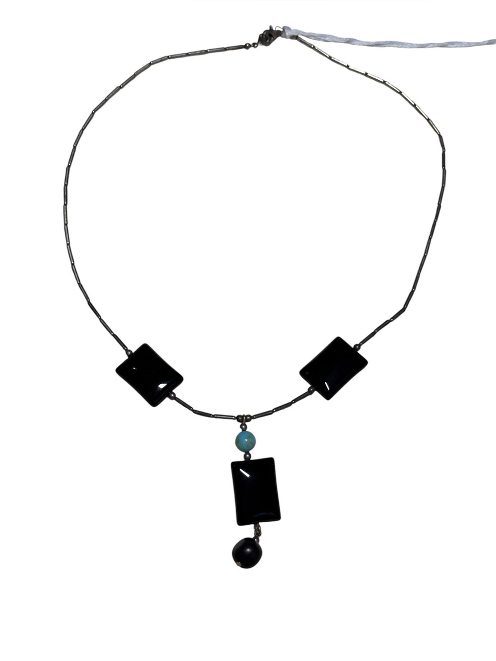 Native American Silver, Onyx, and Turquoise Necklace